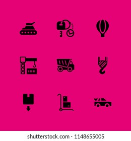 9 transportation icon set with trolley, car and box vector illustration for graphic design and web