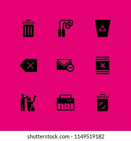 9 trash icon set with delete email, shredder and trash vector illustration for graphic design and web
