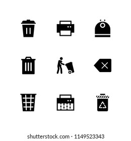 9 trash icon set with recycling bin, delete and shredder vector illustration for graphic design and web