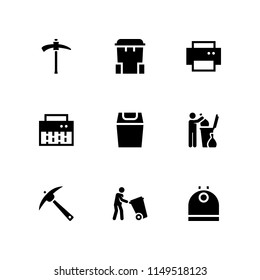 9 trash icon set with shredder, pick and recycling bin vector illustration for graphic design and web