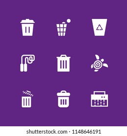 9 trash icon set with skipping, turtle and recycling bin vector illustration for graphic design and web