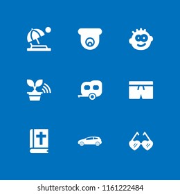 9 travel icons in vector set. swimsuit, summer, car and camera illustration for web and graphic design