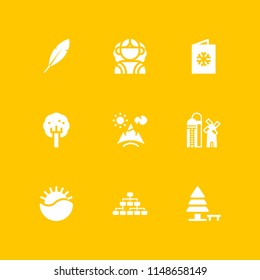 9 tree icon set with australian, mountain and sunset vector illustration for graphic design and web