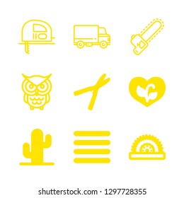 9 tree icons with big owl and ecologic heart in this set