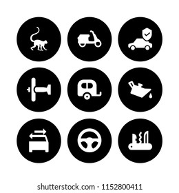 9 trip icons in vector set. zoo, travel, car and camping illustration for web and graphic design