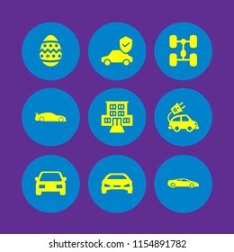 9 trip icons in vector set. holiday, cars, motel and car illustration for web and graphic design