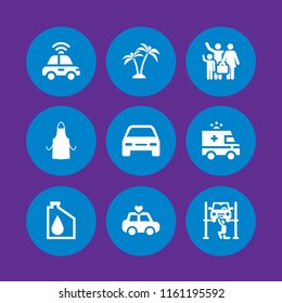 9 trip icons in vector set. holidays, car, car compact and drive illustration for web and graphic design