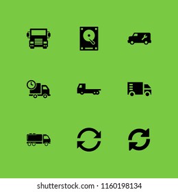 9 trucking icons in vector set. truck, load and driver illustration for web and graphic design
