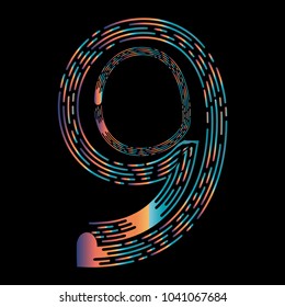"9" Typographic Icon On Dark Background. Graphic Font For Your Design Background. Design Concept For Graphic, Banners, Presentations, Wallpaper, Reports. Vector Illustration. Eps10