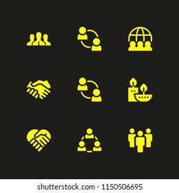 9 union icons in vector set. team, handshake, teamwork and deal illustration for web and graphic design