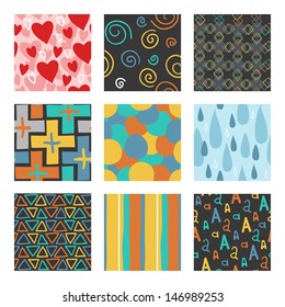 9 unique random hand draw pattern set. The vector set of 9 unique random hand draw patterns.