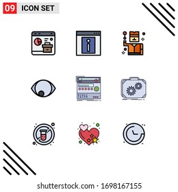 9 Universal Filled  line Flat Color Signs Symbols of vision; face; web; eye; profession Editable Vector Design Elements