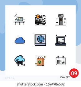 9 Universal Filledline Flat Color Signs Symbols of map; storage; devices; data; technology Editable Vector Design Elements