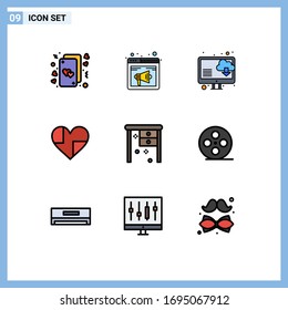 9 Universal Filledline Flat Color Signs Symbols of chocolate; like; speaker; love; download Editable Vector Design Elements