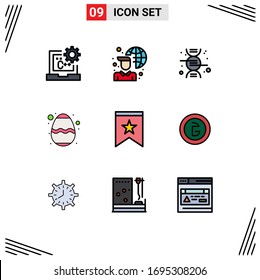 9 Universal Filledline Flat Color Signs Symbols of decoration; festival; network; food; easter Editable Vector Design Elements
