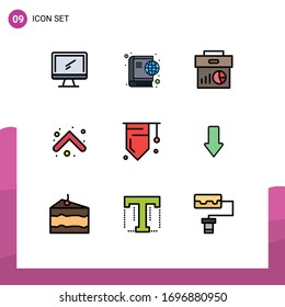 9 Universal Filledline Flat Color Signs Symbols of direction; arrows; online; arrow; graph Editable Vector Design Elements