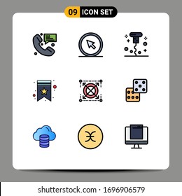9 Universal Filledline Flat Color Signs Symbols of tag; favorite; point; bookmark; miscellaneous Editable Vector Design Elements