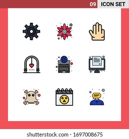9 Universal Filledline Flat Color Signs Symbols of internet; global; four; wedding; love Editable Vector Design Elements