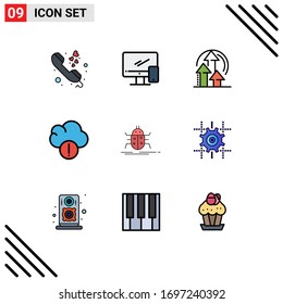9 Universal Filledline Flat Color Signs Symbols of bugs; data; mobile; cloud; product Editable Vector Design Elements