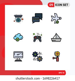 9 Universal Filledline Flat Color Signs Symbols of controller; technology; flight; storage; cloud Editable Vector Design Elements