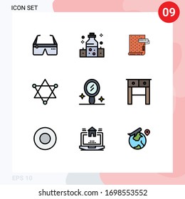 9 Zeichen für die universelle Flachfarbe Symbole für das Innere; Wissenschaft; Wellness; Zahl; Design-Elemente für bearbeitbare Vektorillustrationen reparieren