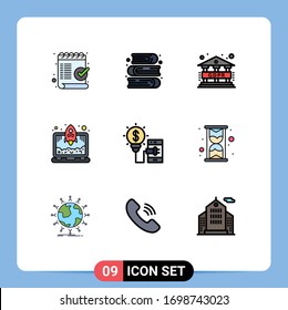 9 Universal Filledline Flat Color Signs Symbols of smartphone; creative; book; start up; laptop Editable Vector Design Elements