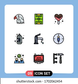 9 Universal Filledline Flat Color Signs Symbols of cleaning; bath; ice cream; paint; art Editable Vector Design Elements