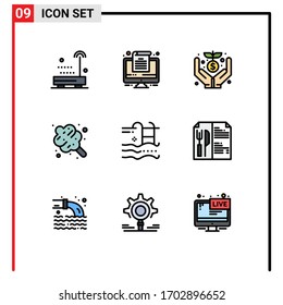 9 Universal Filledline Flat Color Signs Symbols of summer; holiday; donation; sweets; dessert Editable Vector Design Elements