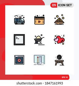 9 Universale Flachfarbzeichen Symbole des Gartens; Umschlagsanlage; Nachtisch; Konsole; Bearbeitbare Vektordesign-Elemente