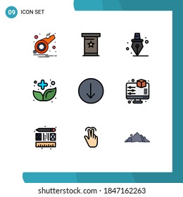 9 Universal Filledline Flat Color Signs Symbols of symbol; medicine; education; herbal; food Editable Vector Design Elements