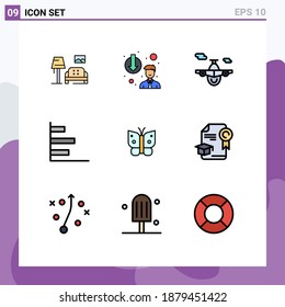 9 Símbolos de libertad de señalización de color plano de línea de relleno universal; rendimiento; avión; horizontal; Elementos de diseño de vectores editables de finanzas