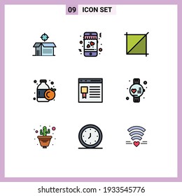 9 Universal Filledline Flat Color Signs Symbols of website; development; design; develop; bottle Editable Vector Design Elements