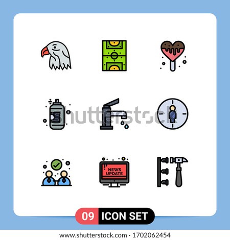 9 Universal Filledline Flat Color Signs Symbols of cleaning; bath; ice cream; paint; art Editable Vector Design Elements
