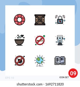 9 Universal-Flachfarben für Web- und Mobile-Anwendungen ohne Rauchen; Zigarette; Schloss; Farbstoff; Editierbare Vektorillustration-Design-Elemente
