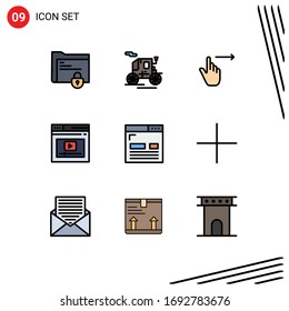 9 Universal Filledline Flat Colors Set for Web and Mobile Applications video; web; finger; page; swipe Editable Vector Design Elements