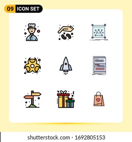 9 Universal Filledline Flat Colors Set for Web and Mobile Applications spaceship; hazardous; edit; chemical; chemical Editable Vector Design Elements