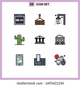 9 Universal Filledline Flat Colors Set for Web and Mobile Applications building; american; crane; plent; cactus Editable Vector Design Elements