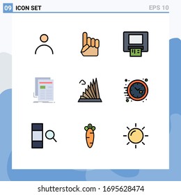 9 Colores planos de línea de llenado universales establecidos para la construcción de aplicaciones web y móviles; periódico; atm; boletín informativo; elementos de diseño de vectores editables para medios