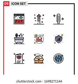 9 Colores planos de línea de relleno universales configurados para aplicaciones web y móviles seo; inversión; médico; yoga; elementos de diseño de vectores editables de spa