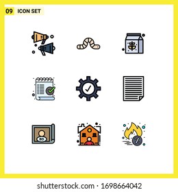 9 Universal Filledline Flat Colors Set for Web and Mobile Applications settings; protection; pack; ok; list Editable Vector Design Elements