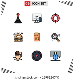 9 Universal Filledline Flat Colors Set for Web and Mobile Applications expense; ruler; holiday; learning; drawing Editable Vector Design Elements