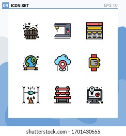 9 Colores planos de línea de relleno universales configurados para clavija de aplicaciones web y móviles; medio ambiente; gráfico; ecología; materiales de diseño de vectores editables de placa