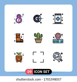 9 Universal Filledline Flat Colors Set for Web and Mobile Applications cactos; fire; hard drive disk; boots; form Editable Vector Design Elements