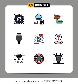 9 Universal Filledline Flat Colors Set for Web and Mobile Applications tap; usb; document; storage; devices Editable Vector Design Elements