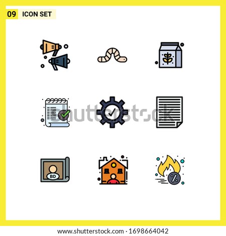 9 Universal Filledline Flat Colors Set for Web and Mobile Applications settings; protection; pack; ok; list Editable Vector Design Elements