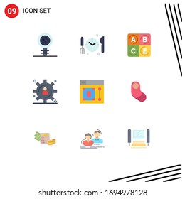 9 Universal Flat Color Signs Symbols of tool; design; diet; web; content storage Editable Vector Design Elements