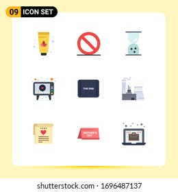9 Universal Flat Color Signs Symbols of scene; film; time; end; play Editable Vector Design Elements