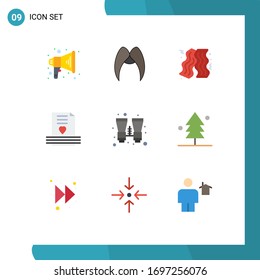 9 Universal Flat Color Signs Symbols of binoculars; wedding; bacon; love; invitation Editable Vector Design Elements