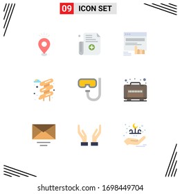 9 Universal Flat Color Signs Symbols of goggles; park; click; water; website Editable Vector Design Elements