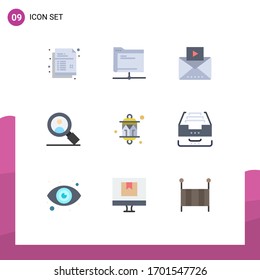 9 Universal Flat Color Signs Symbols of decoration; user; server; research; video Editable Vector Design Elements